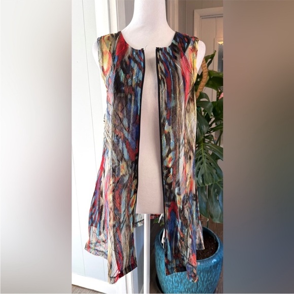 Damee Jackets & Blazers - #12) NWOT INC International Concepts Colorful Abstract Sheer Vest Small